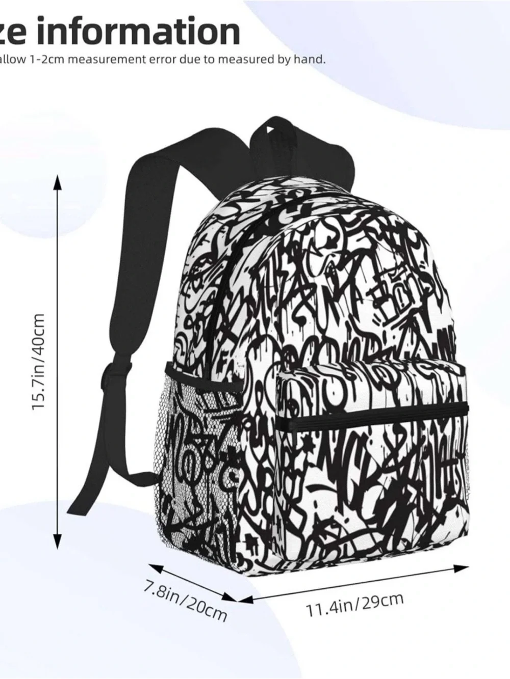 Black & White Graffiti Print Backpack for kids, Men and Women, NWT